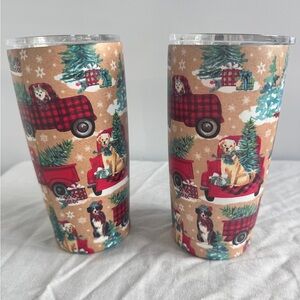 Festive Dog and Truck Tumbler Set